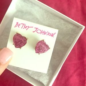 Pink Heart -Gold Trimmed - Betsey Johnson Earrings